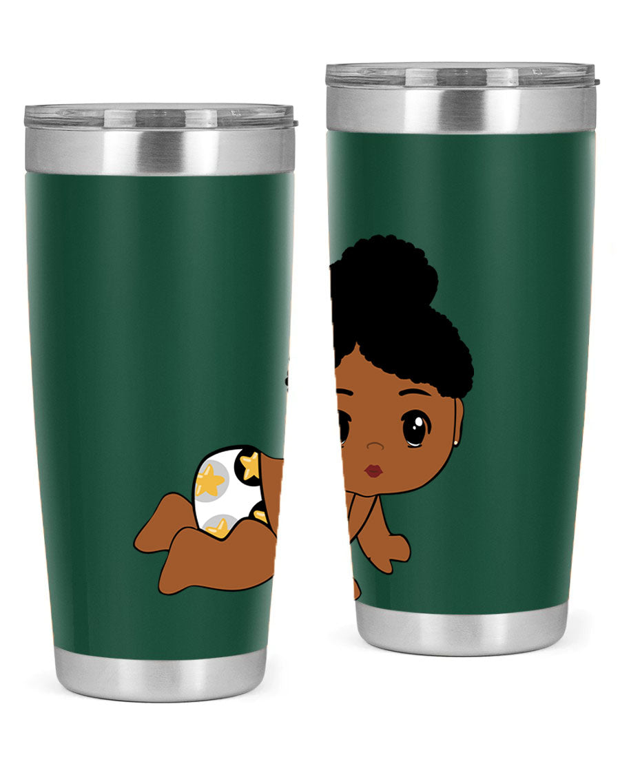 Black Baby Style 6# Tumbler, 20oz, double wall vacuum stainless steel with copper lining, featuring a drink-thru lid, perfect for hot and cold beverages.