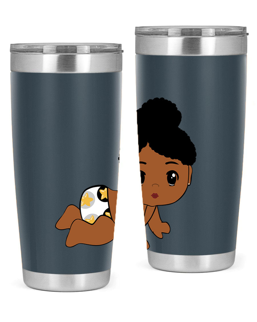 Black Baby Style 6# Tumbler, 20oz, double wall vacuum stainless steel with copper lining, featuring a drink-thru lid, perfect for hot and cold beverages.