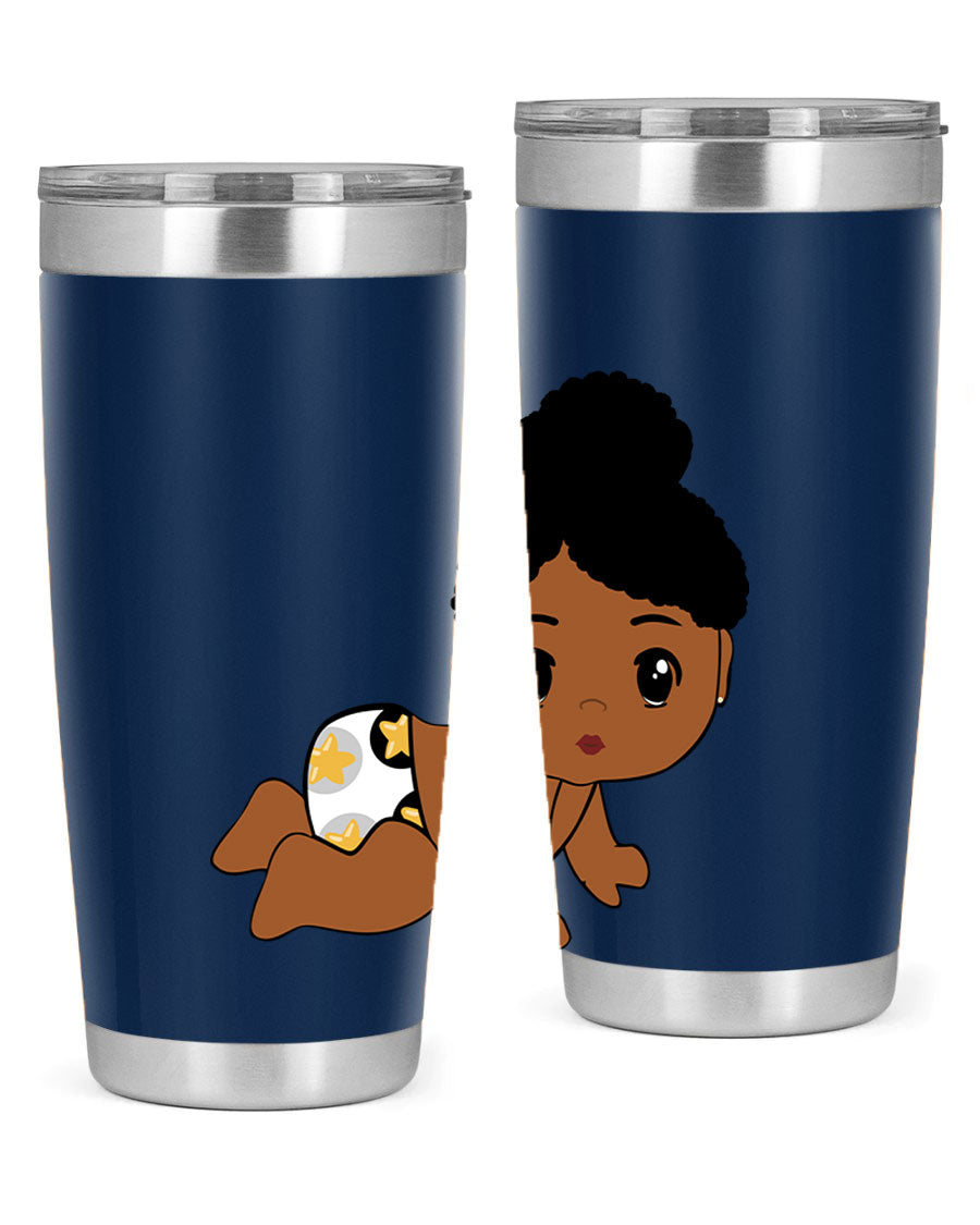 Black Baby Style 6# Tumbler, 20oz, double wall vacuum stainless steel with copper lining, featuring a drink-thru lid, perfect for hot and cold beverages.