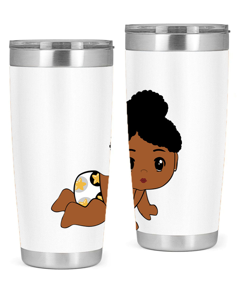 Black Baby Style 6# Tumbler, 20oz, double wall vacuum stainless steel with copper lining, featuring a drink-thru lid, perfect for hot and cold beverages.