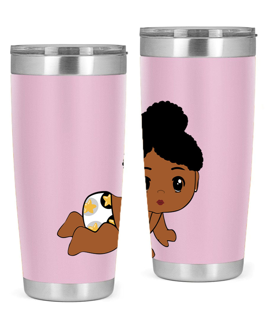 Black Baby Style 6# Tumbler, 20oz, double wall vacuum stainless steel with copper lining, featuring a drink-thru lid, perfect for hot and cold beverages.