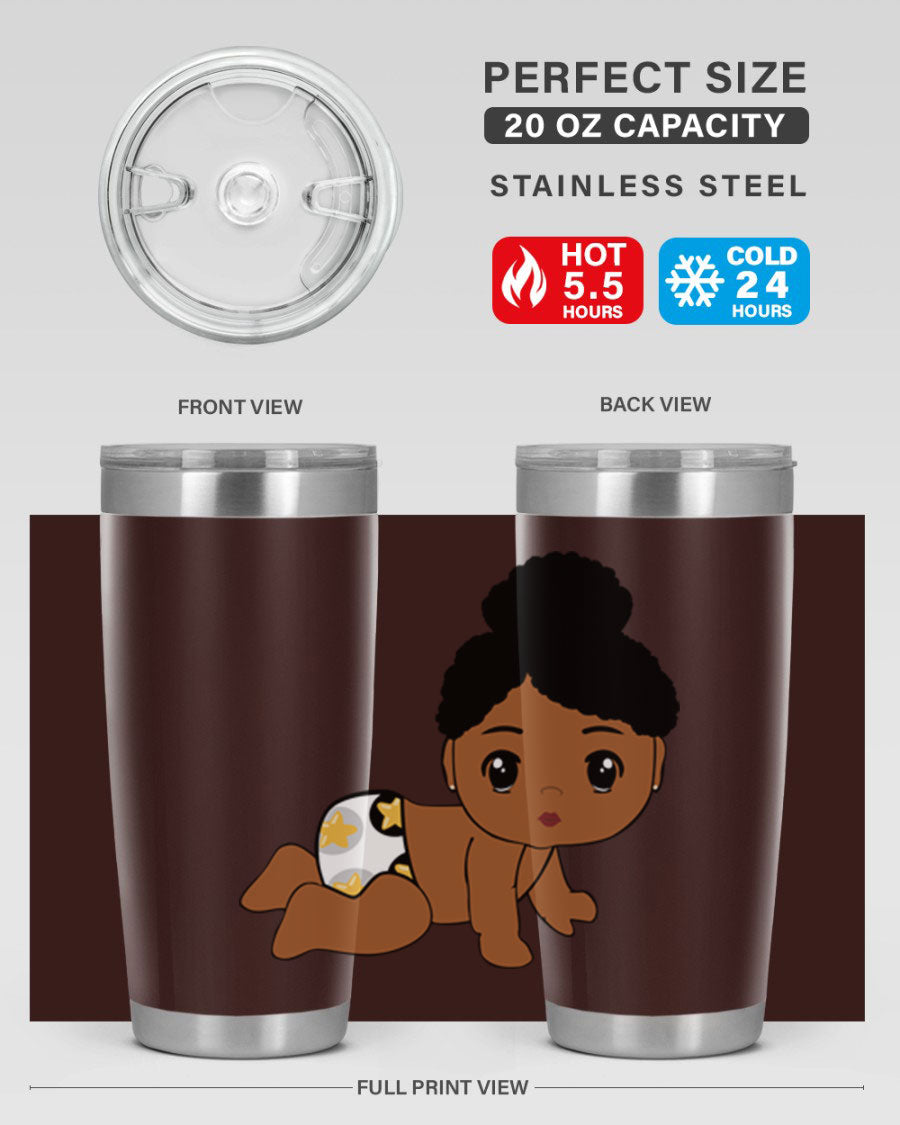 Black Baby Style 6# Tumbler, 20oz, double wall vacuum stainless steel with copper lining, featuring a drink-thru lid, perfect for hot and cold beverages.