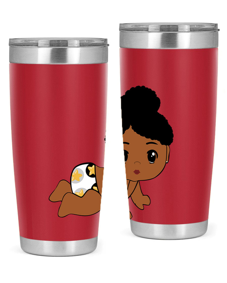 Black Baby Style 6# Tumbler, 20oz, double wall vacuum stainless steel with copper lining, featuring a drink-thru lid, perfect for hot and cold beverages.