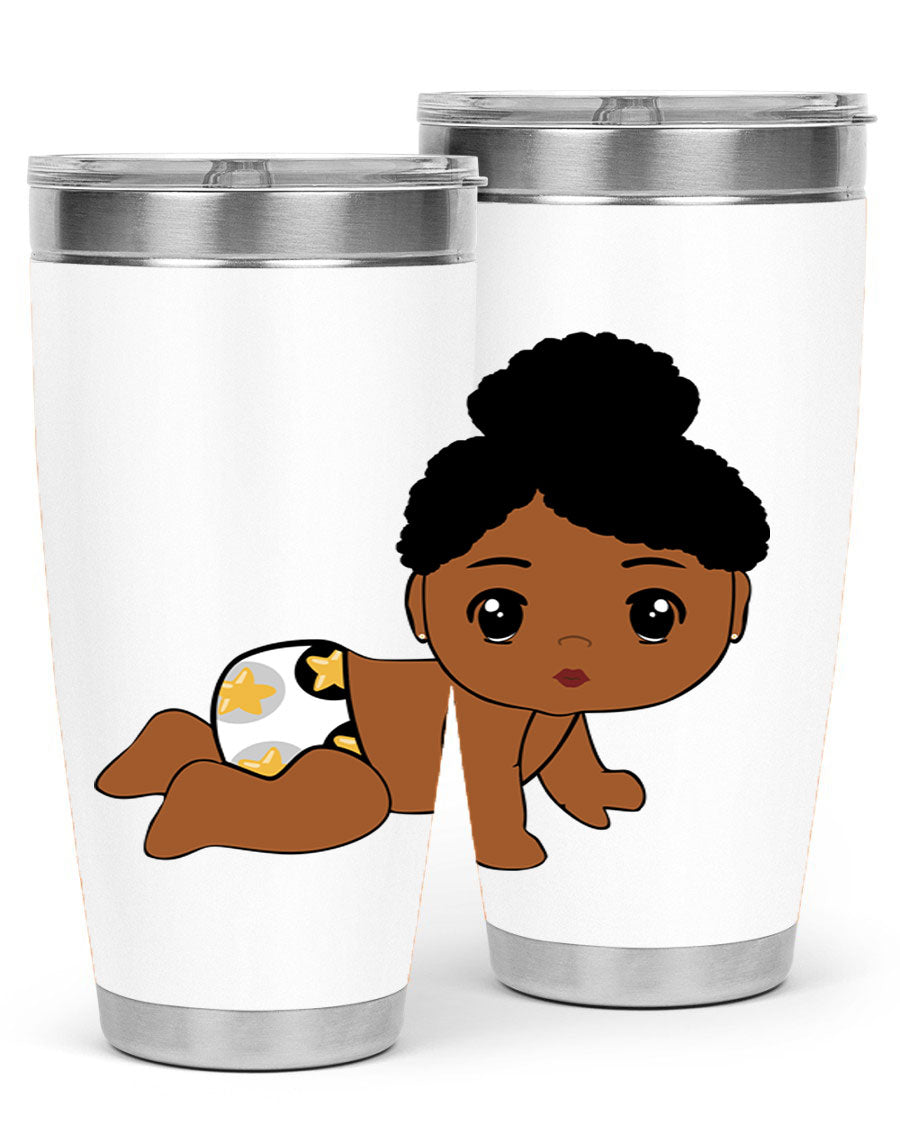 Black Baby Style 6# Tumbler, 20oz, double wall vacuum stainless steel with copper lining, featuring a drink-thru lid, perfect for hot and cold beverages.