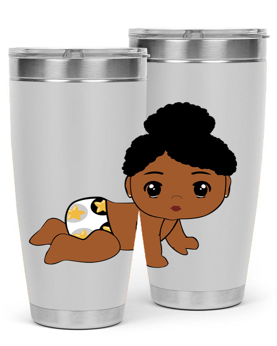 Black Baby Style 6# Tumbler, 20oz, double wall vacuum stainless steel with copper lining, featuring a drink-thru lid, perfect for hot and cold beverages.