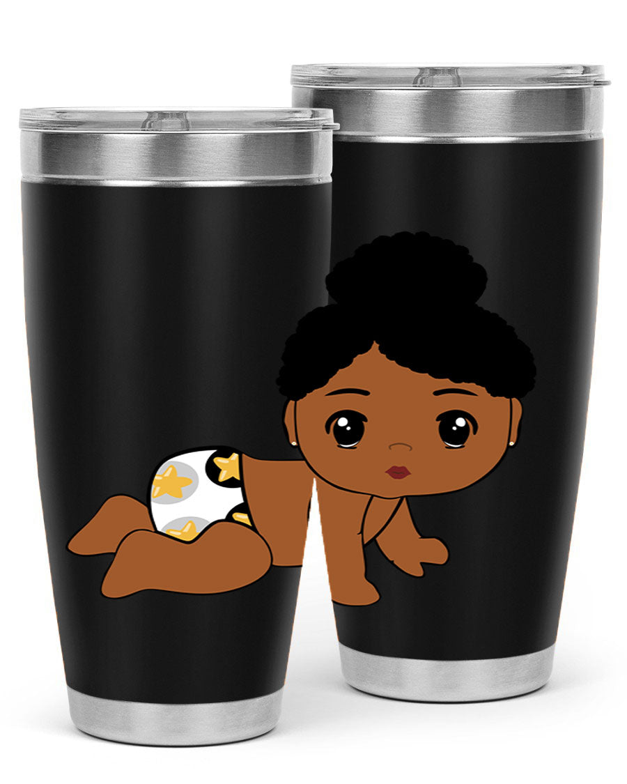 Black Baby Style 6# Tumbler, 20oz, double wall vacuum stainless steel with copper lining, featuring a drink-thru lid, perfect for hot and cold beverages.