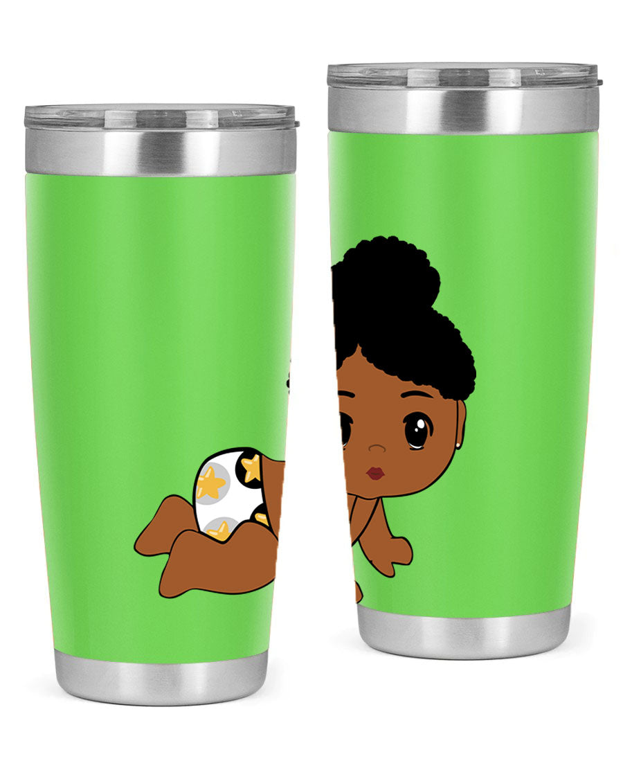 Black Baby Style 6# Tumbler, 20oz, double wall vacuum stainless steel with copper lining, featuring a drink-thru lid, perfect for hot and cold beverages.