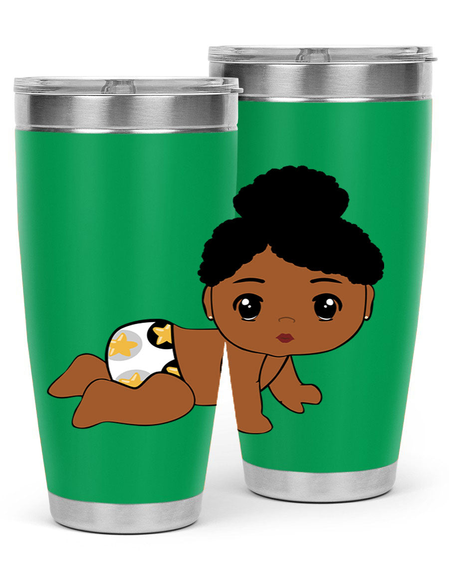 Black Baby Style 6# Tumbler, 20oz, double wall vacuum stainless steel with copper lining, featuring a drink-thru lid, perfect for hot and cold beverages.