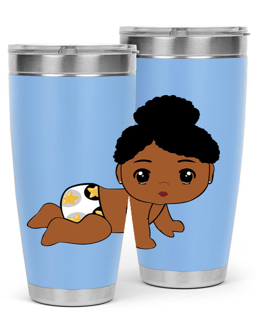 Black Baby Style 6# Tumbler, 20oz, double wall vacuum stainless steel with copper lining, featuring a drink-thru lid, perfect for hot and cold beverages.