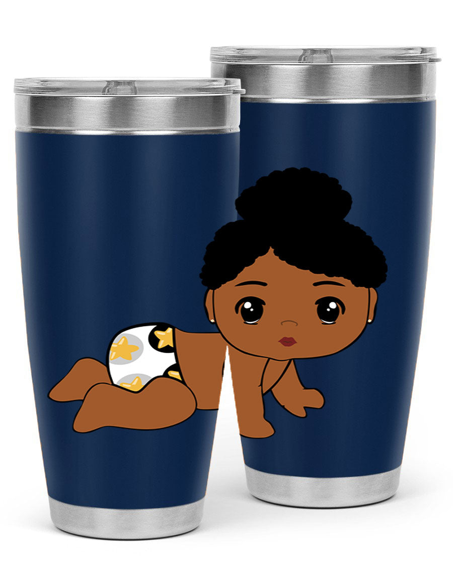 Black Baby Style 6# Tumbler, 20oz, double wall vacuum stainless steel with copper lining, featuring a drink-thru lid, perfect for hot and cold beverages.