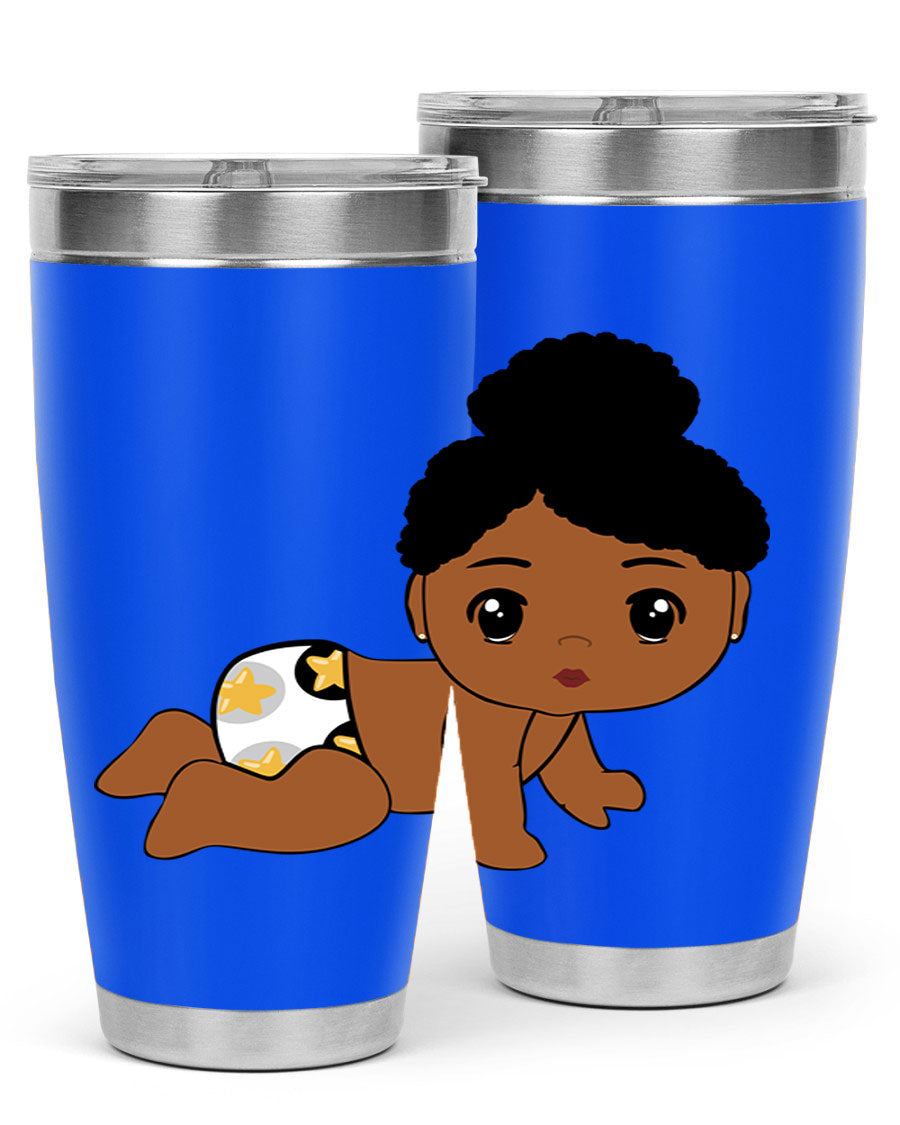 Black Baby Style 6# Tumbler, 20oz, double wall vacuum stainless steel with copper lining, featuring a drink-thru lid, perfect for hot and cold beverages.