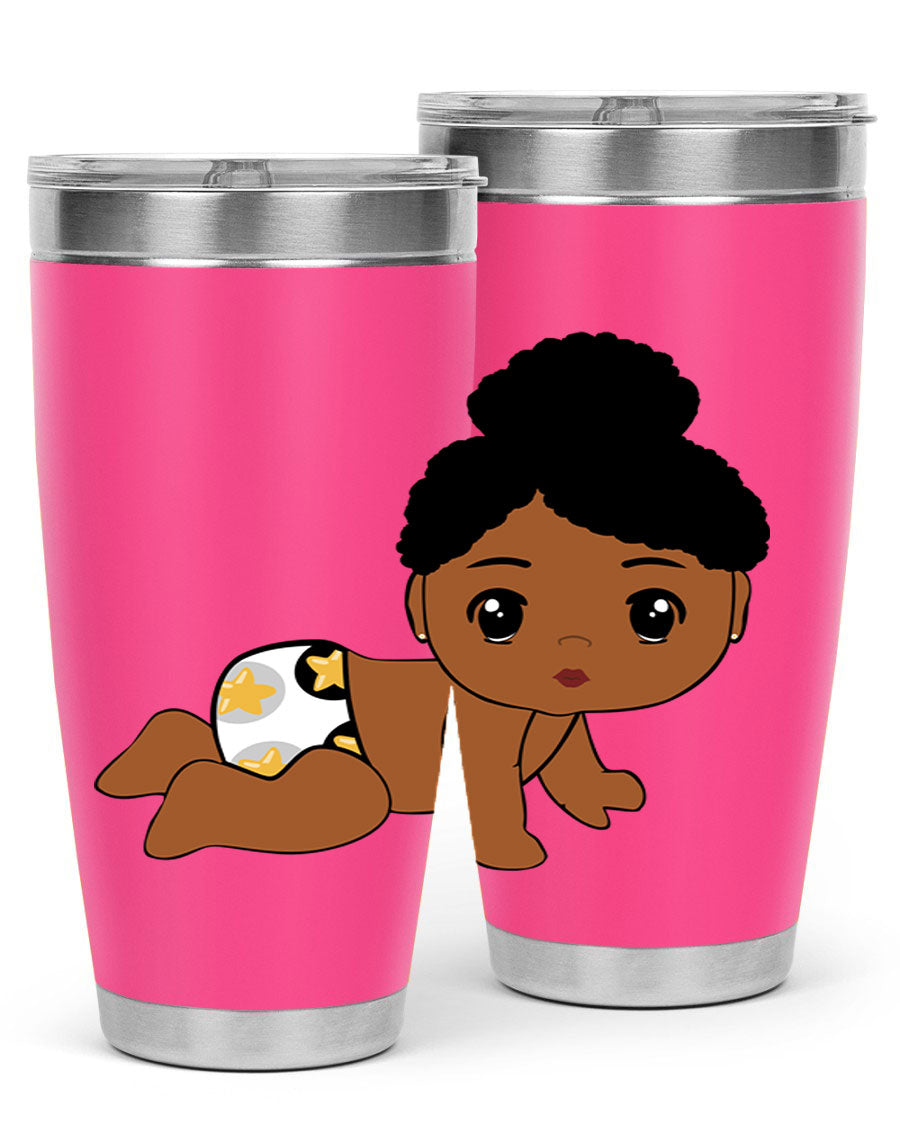 Black Baby Style 6# Tumbler, 20oz, double wall vacuum stainless steel with copper lining, featuring a drink-thru lid, perfect for hot and cold beverages.