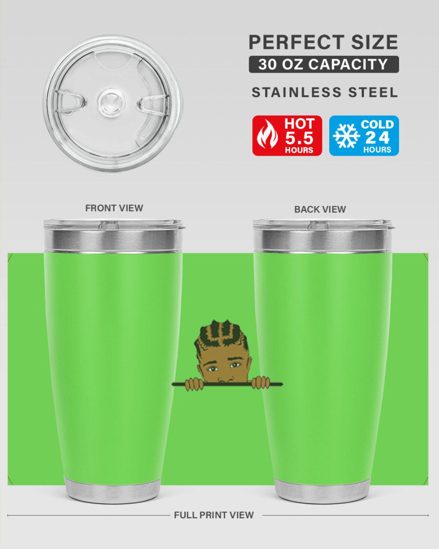 Black boy 1# tumbler in stainless steel with a sleek design, perfect for hot and cold beverages.