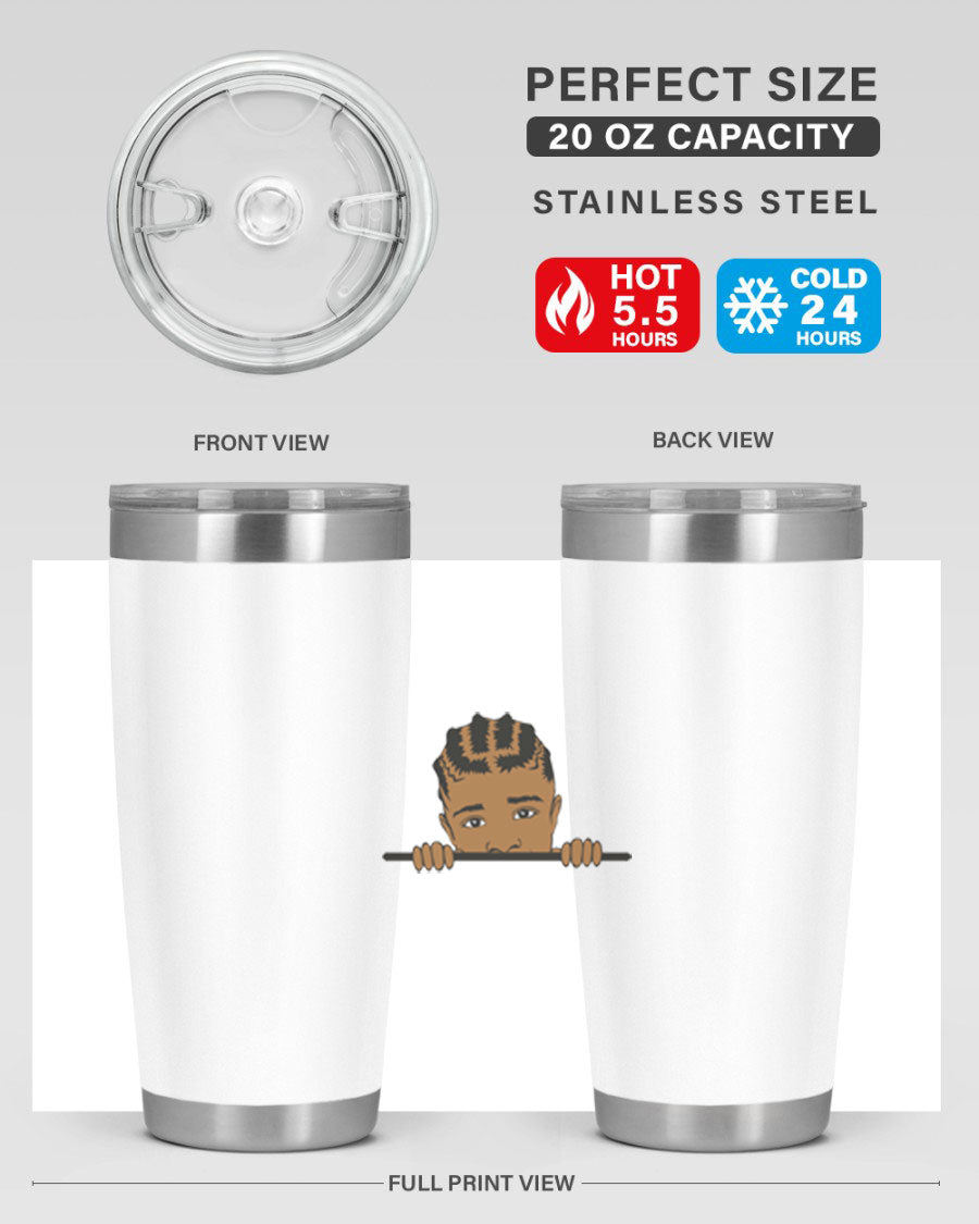 Black boy 1# tumbler in stainless steel with a sleek design, perfect for hot and cold beverages.