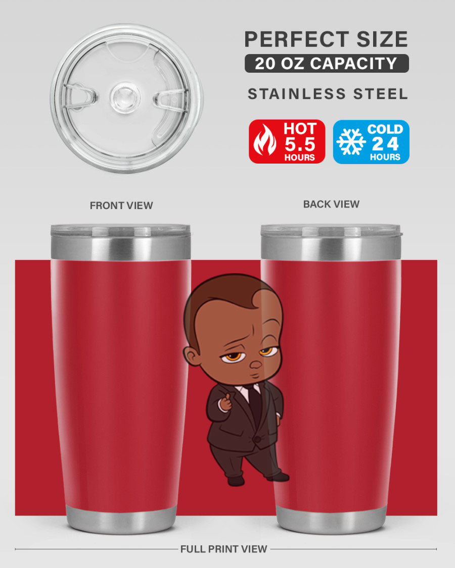 Black boy tumbler featuring double wall vacuum stainless steel design, perfect for hot and cold beverages.