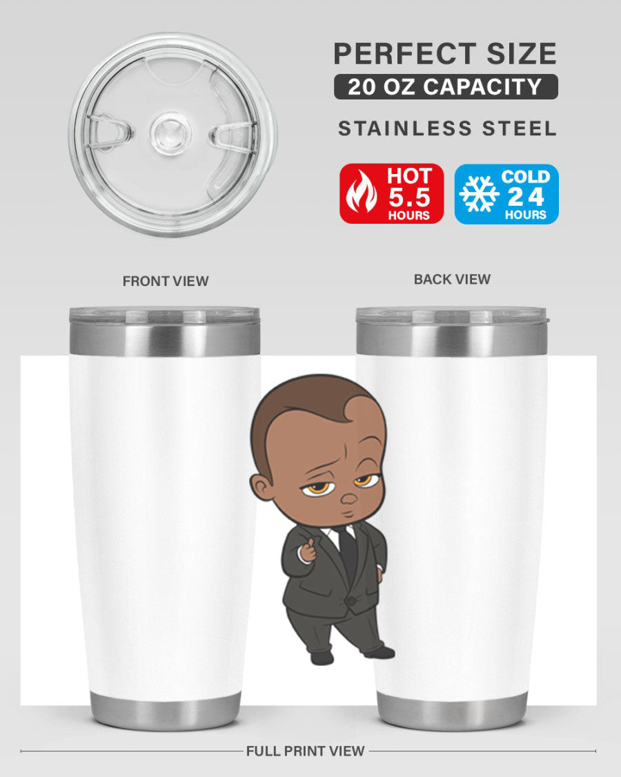 Black boy tumbler featuring double wall vacuum stainless steel design, perfect for hot and cold beverages.