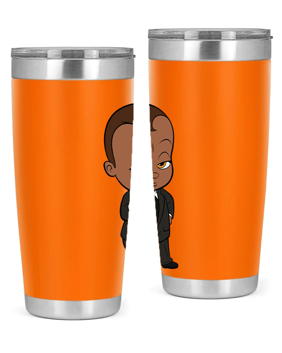 Black boy tumbler featuring double wall vacuum stainless steel design, perfect for hot and cold beverages.