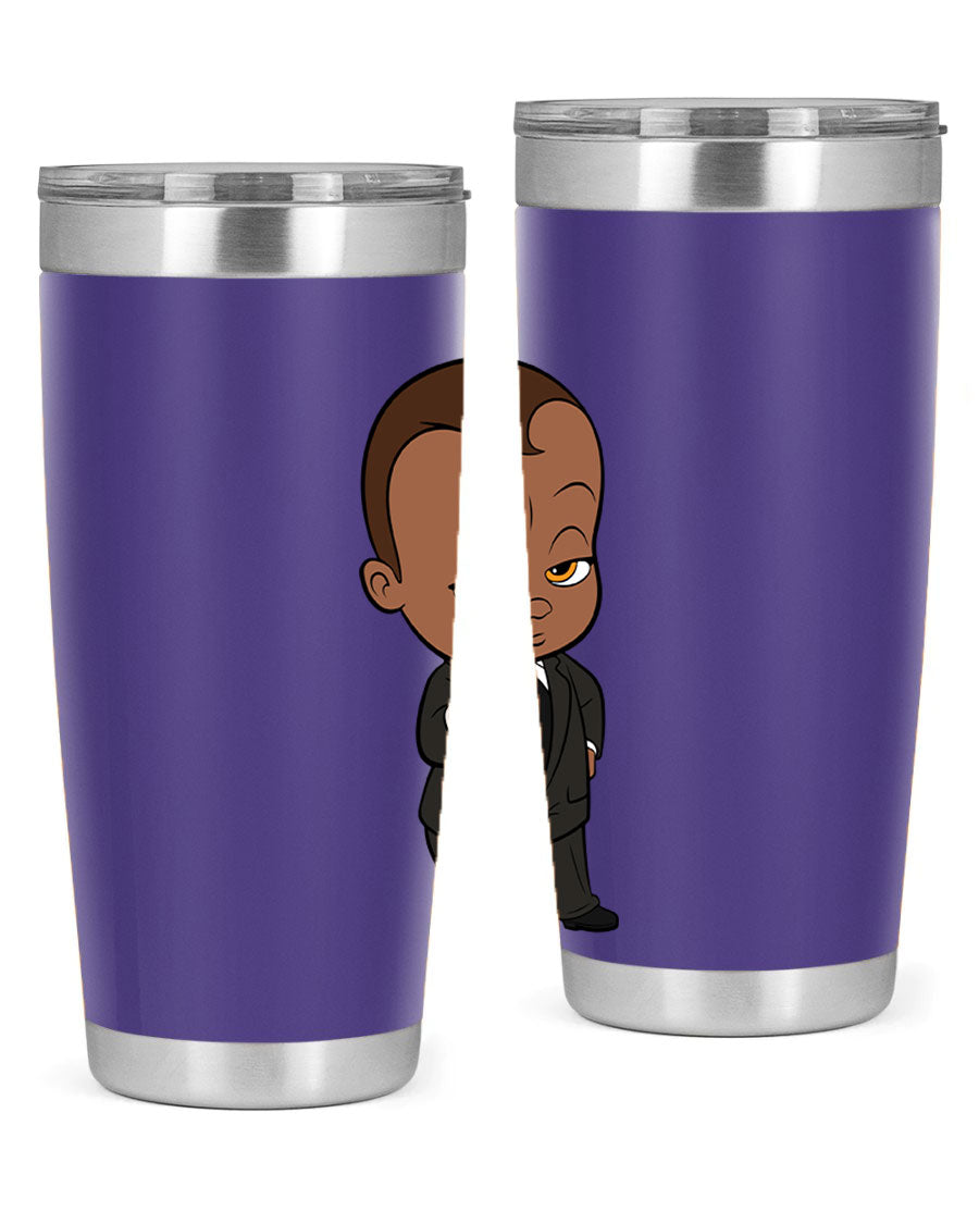 Black boy tumbler featuring double wall vacuum stainless steel design, perfect for hot and cold beverages.