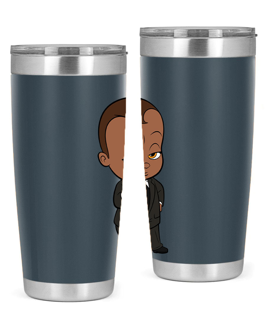 Black boy tumbler featuring double wall vacuum stainless steel design, perfect for hot and cold beverages.