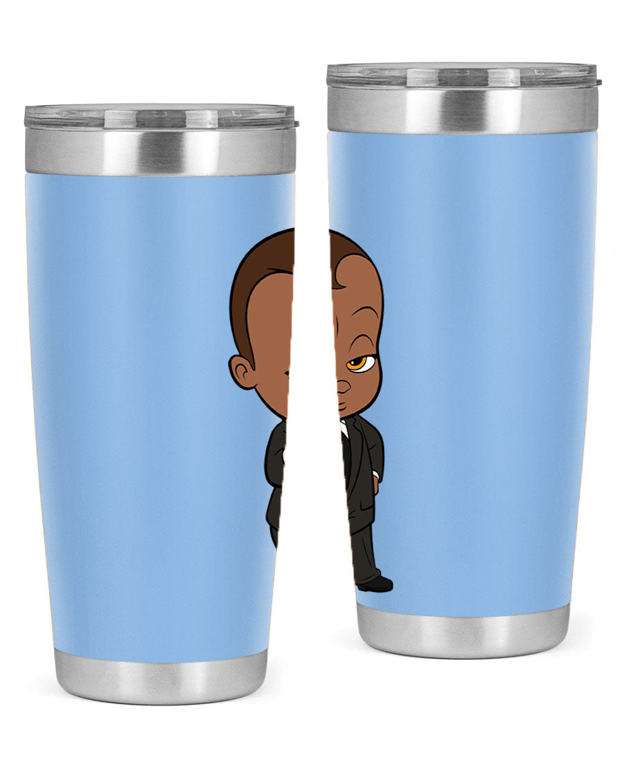 Black boy tumbler featuring double wall vacuum stainless steel design, perfect for hot and cold beverages.