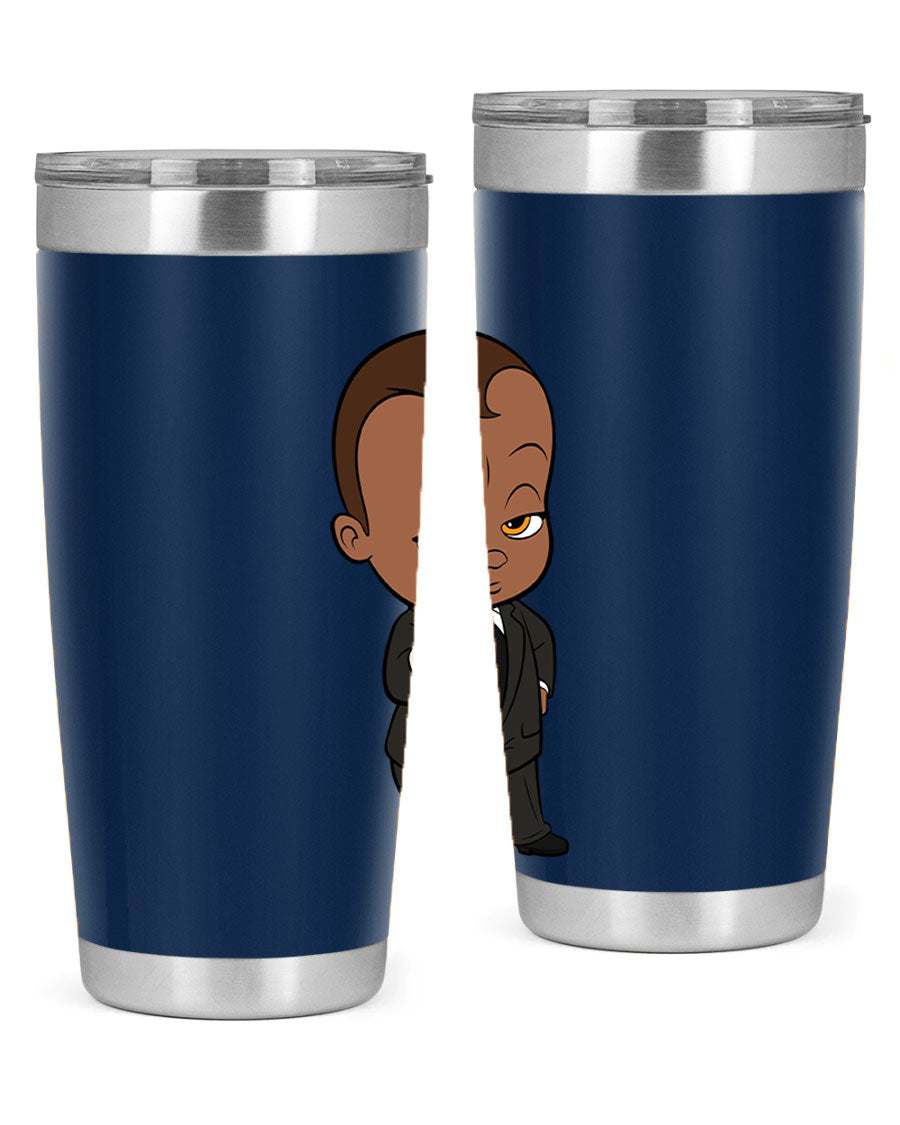 Black boy tumbler featuring double wall vacuum stainless steel design, perfect for hot and cold beverages.