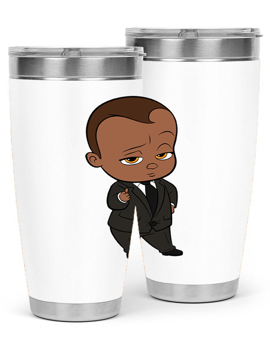 Black boy tumbler featuring double wall vacuum stainless steel design, perfect for hot and cold beverages.