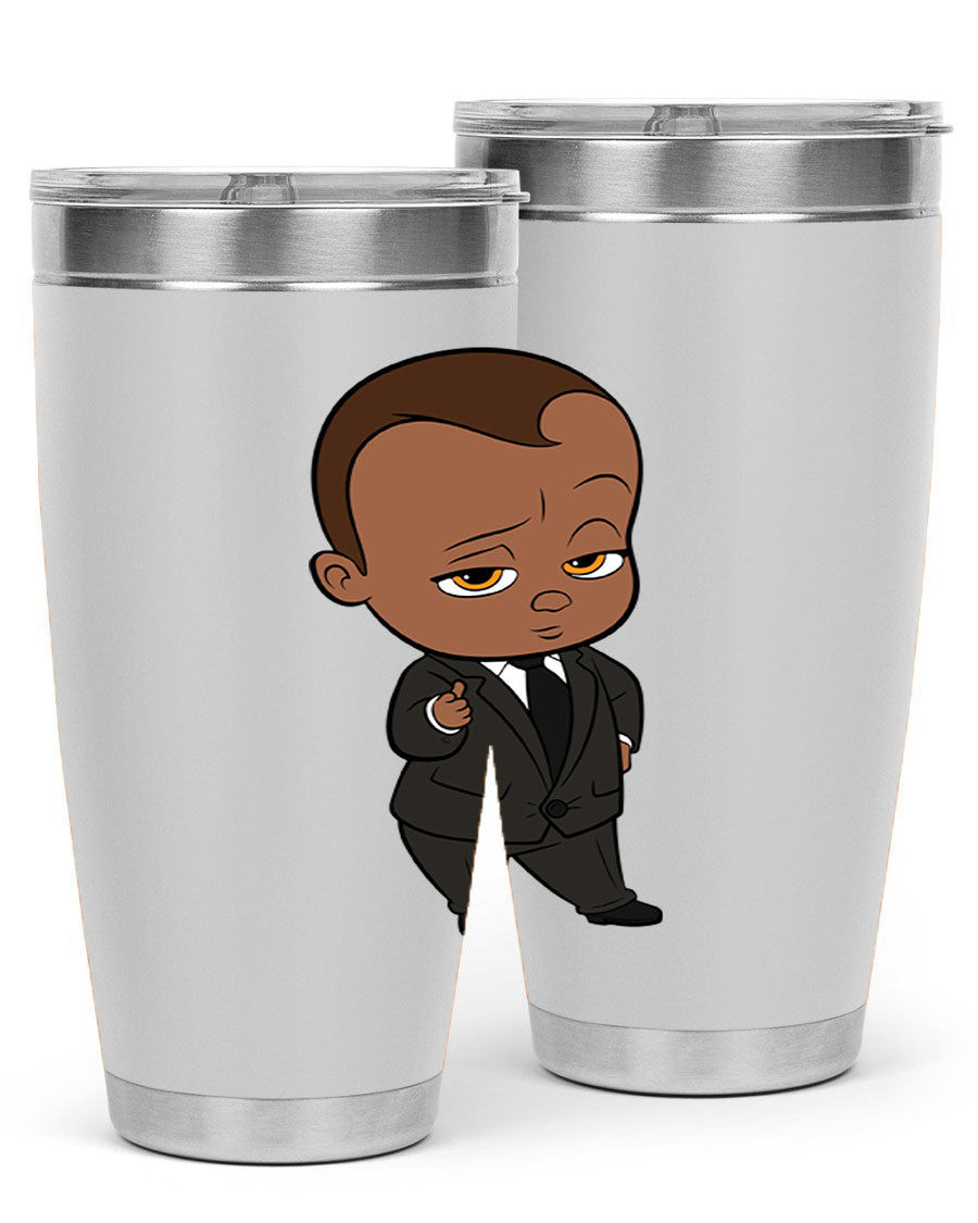 Black boy tumbler featuring double wall vacuum stainless steel design, perfect for hot and cold beverages.