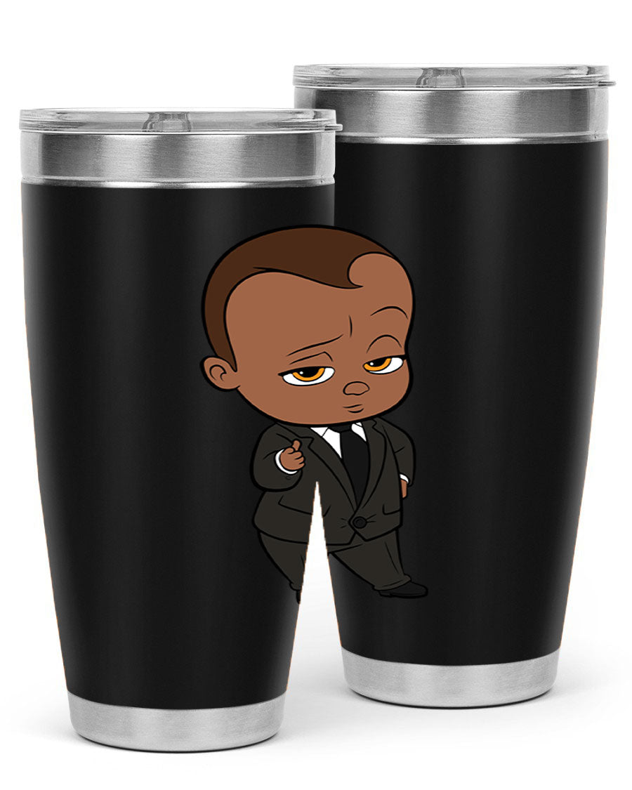 Black boy tumbler featuring double wall vacuum stainless steel design, perfect for hot and cold beverages.