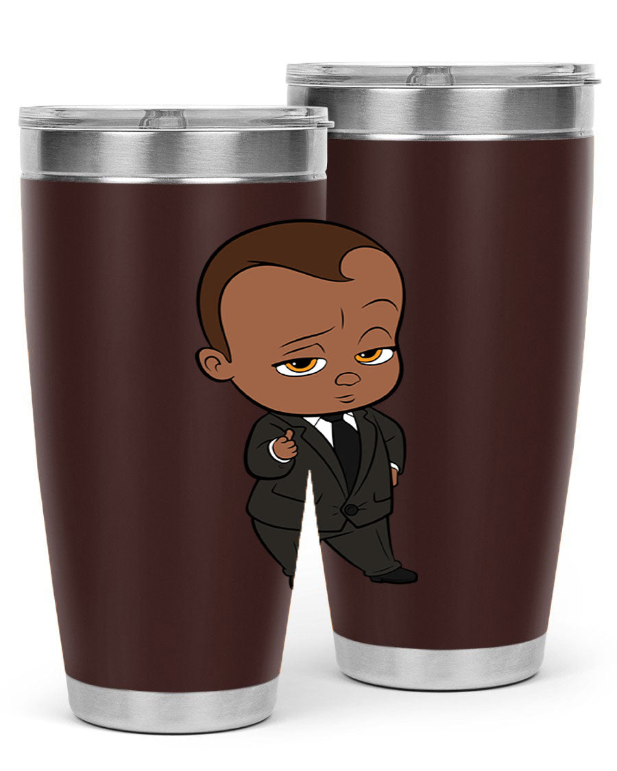 Black boy tumbler featuring double wall vacuum stainless steel design, perfect for hot and cold beverages.