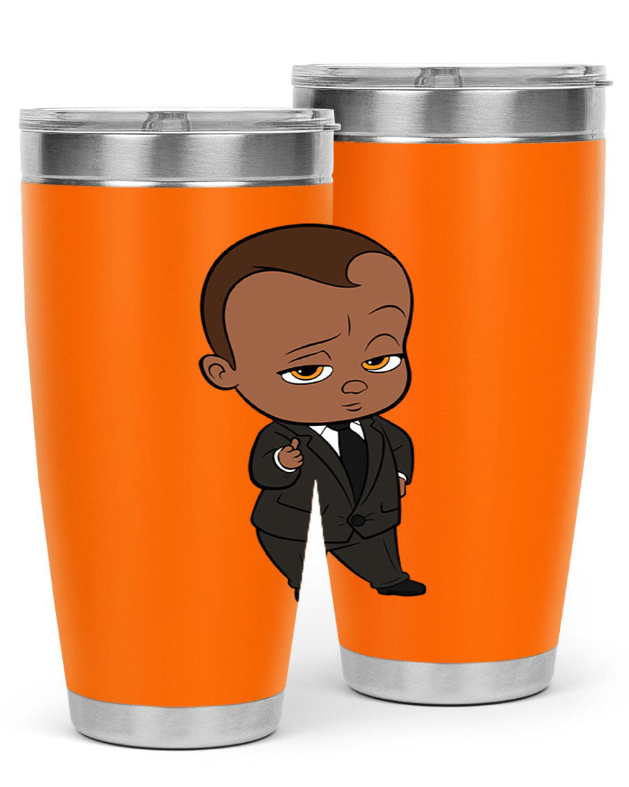 Black boy tumbler featuring double wall vacuum stainless steel design, perfect for hot and cold beverages.