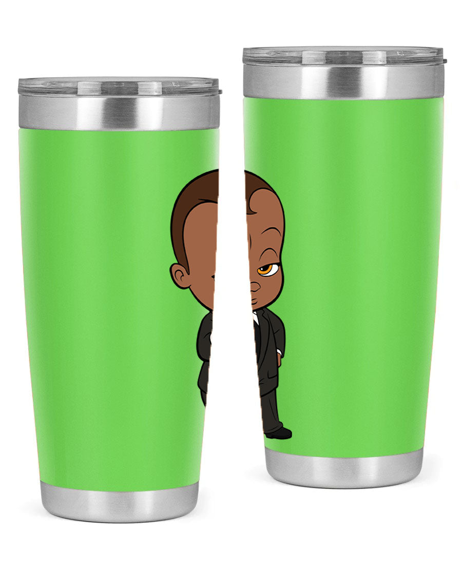 Black boy tumbler featuring double wall vacuum stainless steel design, perfect for hot and cold beverages.