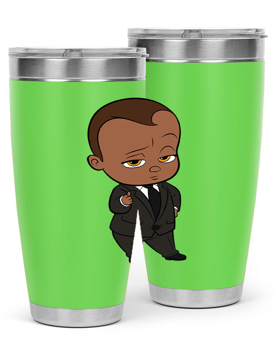 Black boy tumbler featuring double wall vacuum stainless steel design, perfect for hot and cold beverages.