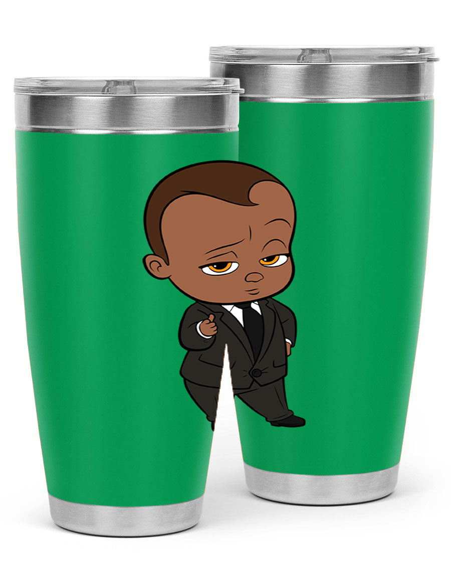 Black boy tumbler featuring double wall vacuum stainless steel design, perfect for hot and cold beverages.