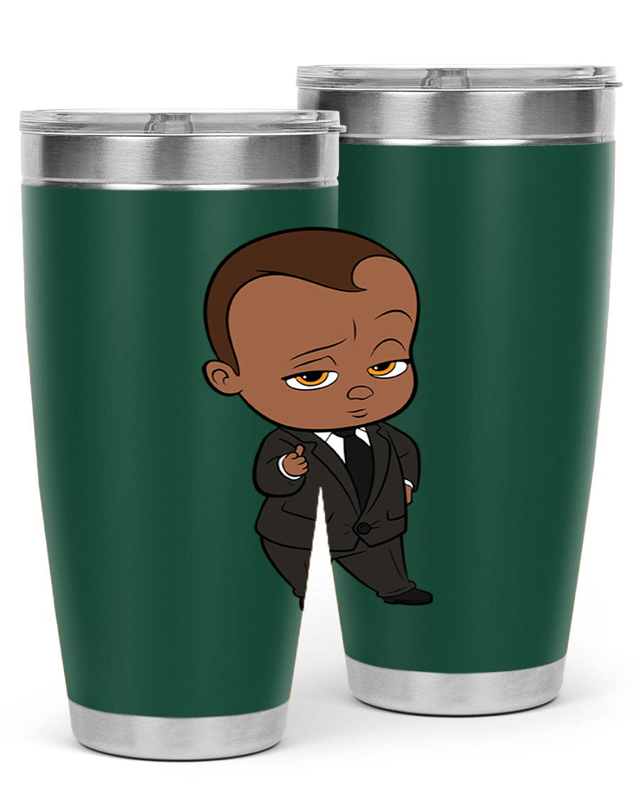 Black boy tumbler featuring double wall vacuum stainless steel design, perfect for hot and cold beverages.