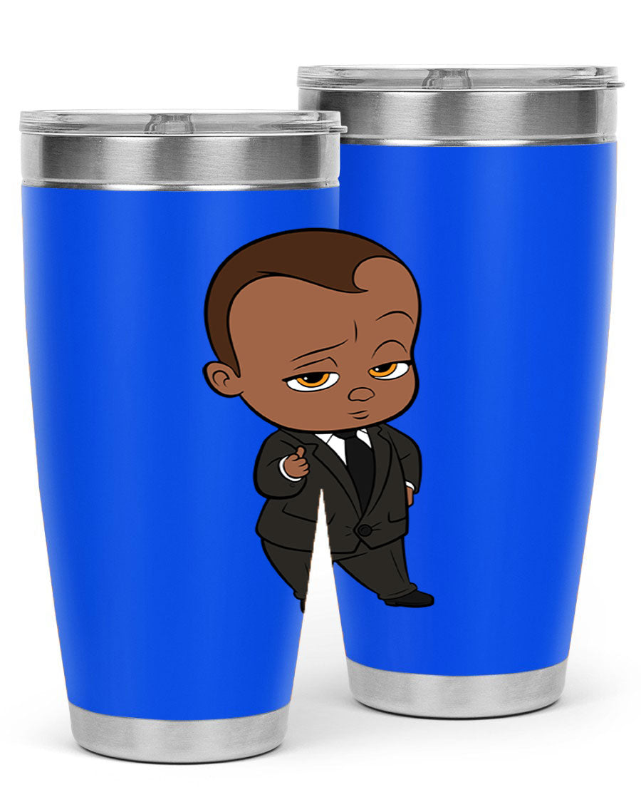 Black boy tumbler featuring double wall vacuum stainless steel design, perfect for hot and cold beverages.