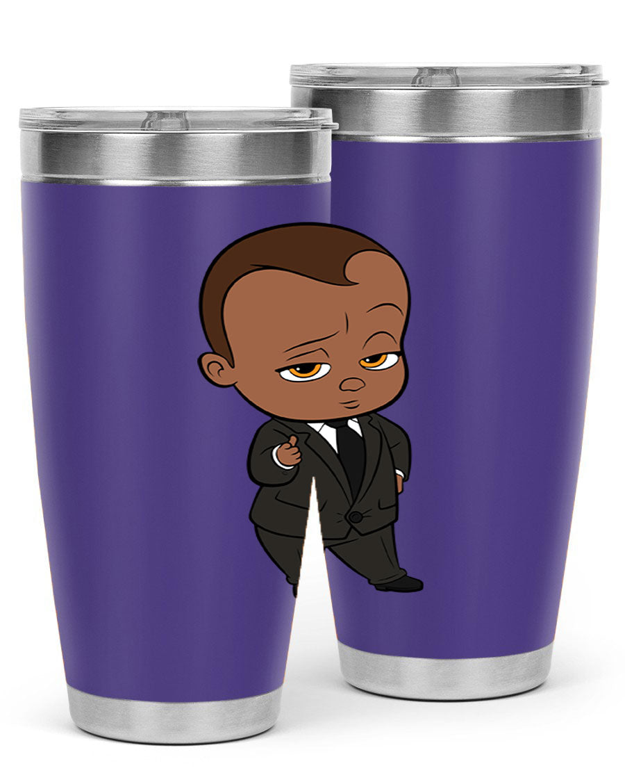 Black boy tumbler featuring double wall vacuum stainless steel design, perfect for hot and cold beverages.