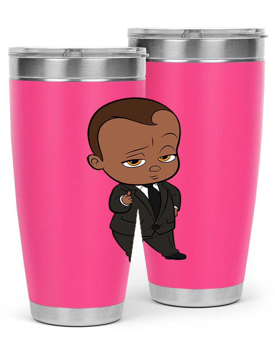 Black boy tumbler featuring double wall vacuum stainless steel design, perfect for hot and cold beverages.