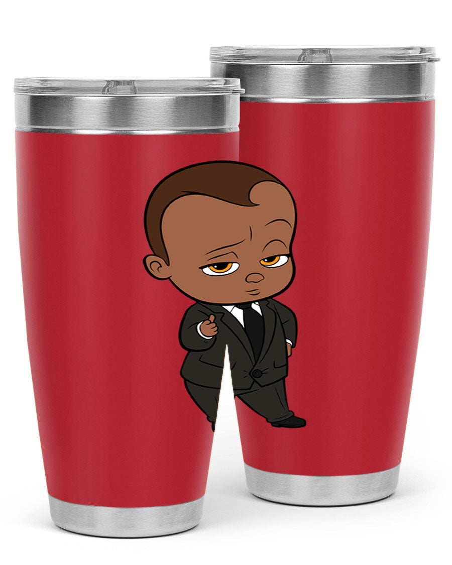 Black boy tumbler featuring double wall vacuum stainless steel design, perfect for hot and cold beverages.