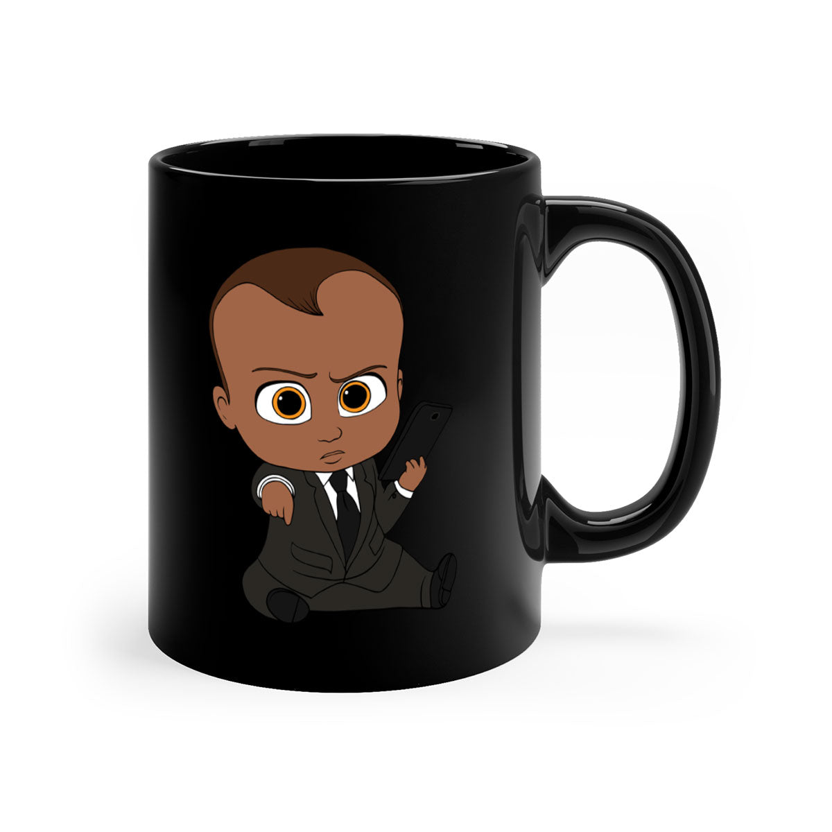 Black boy 12# Mug with colored handle and glossy finish, available in multiple colors and sizes.