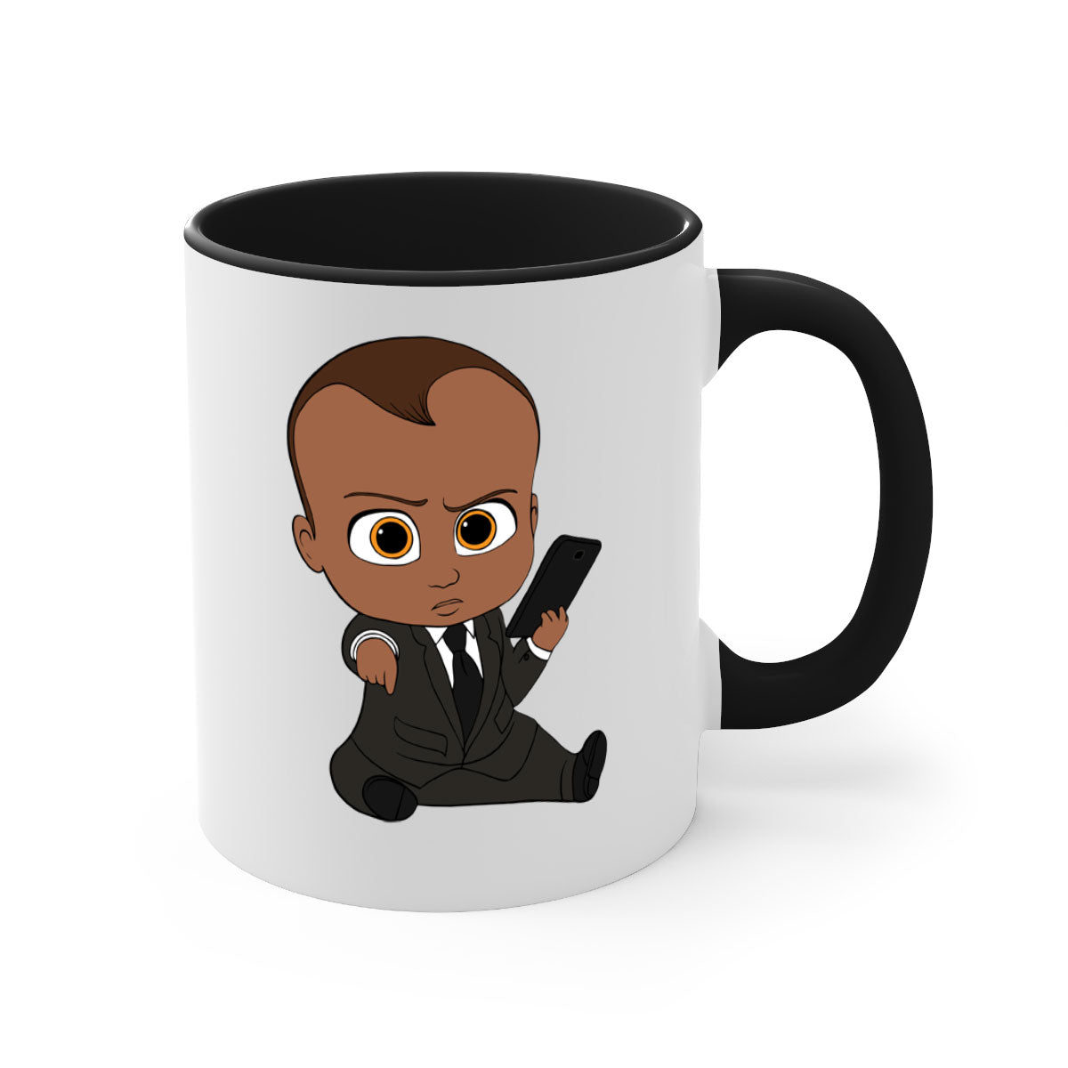 Black boy 12# Mug with colored handle and glossy finish, available in multiple colors and sizes.