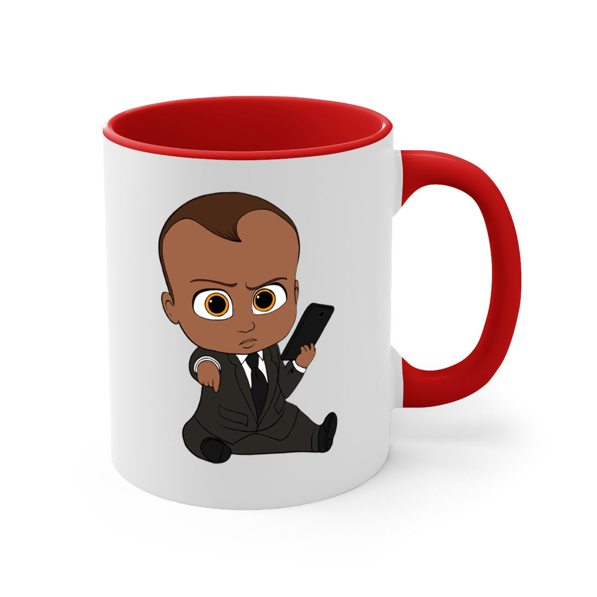 Black boy 12# Mug with colored handle and glossy finish, available in multiple colors and sizes.