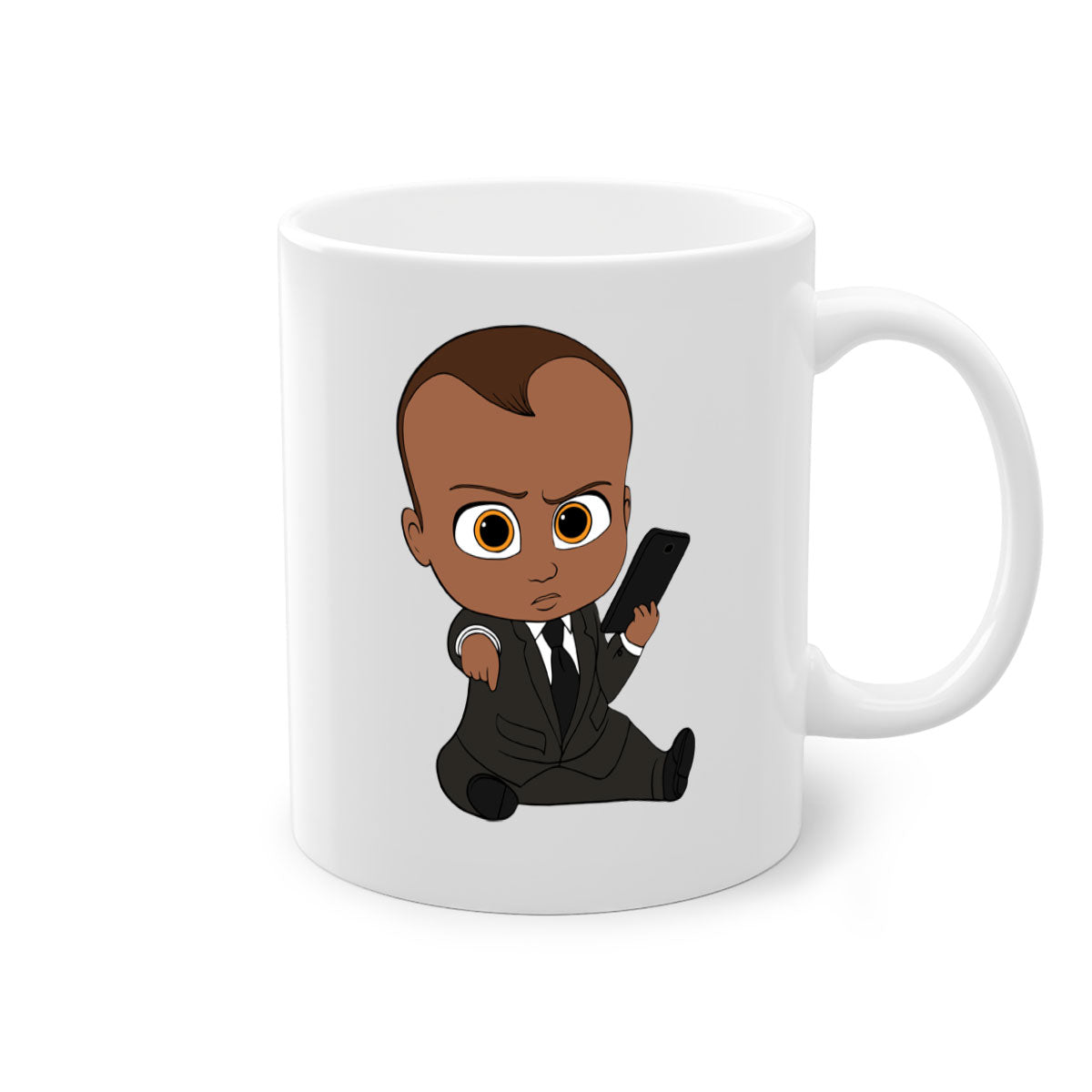 Black boy 12# Mug with colored handle and glossy finish, available in multiple colors and sizes.