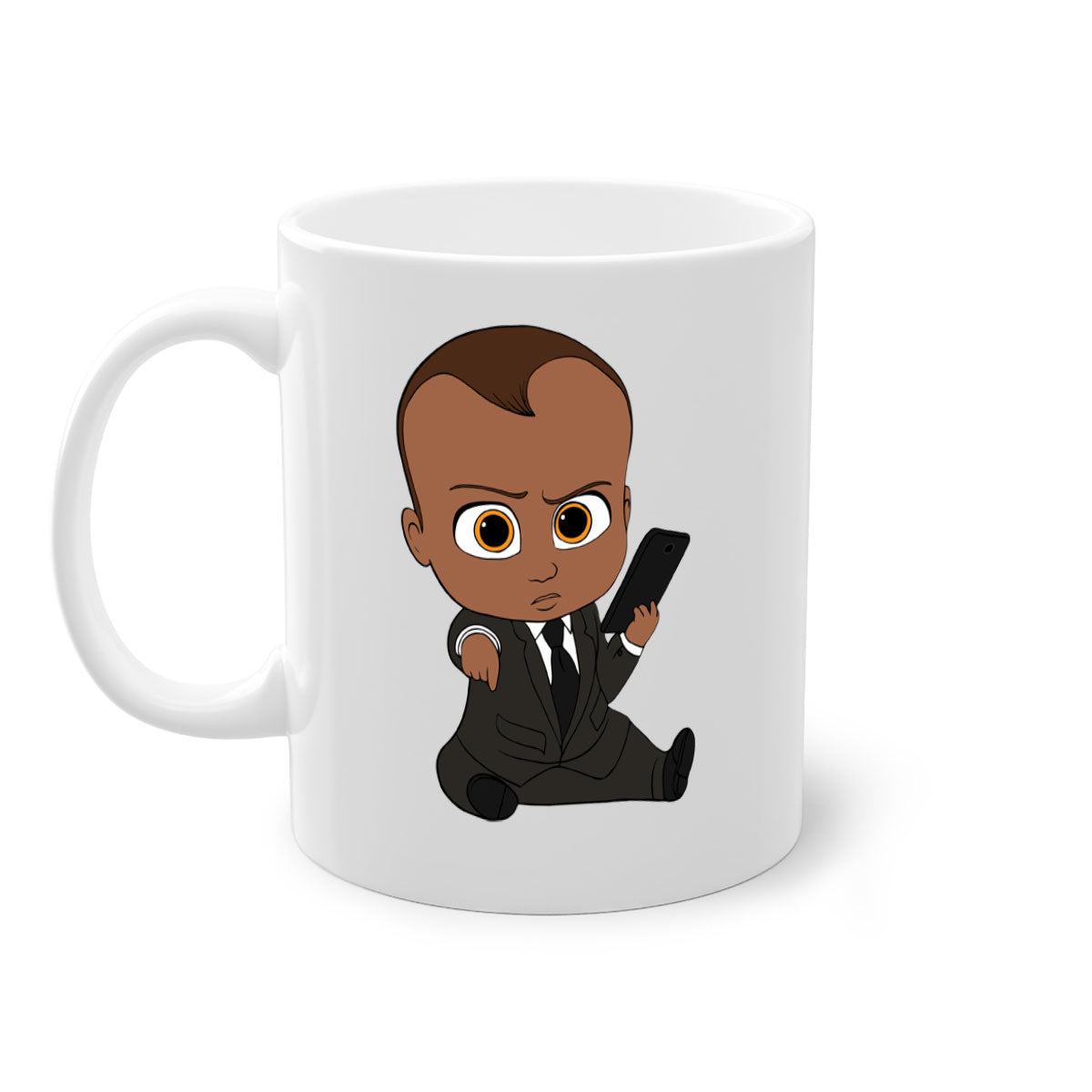 Black boy 12# Mug with colored handle and glossy finish, available in multiple colors and sizes.