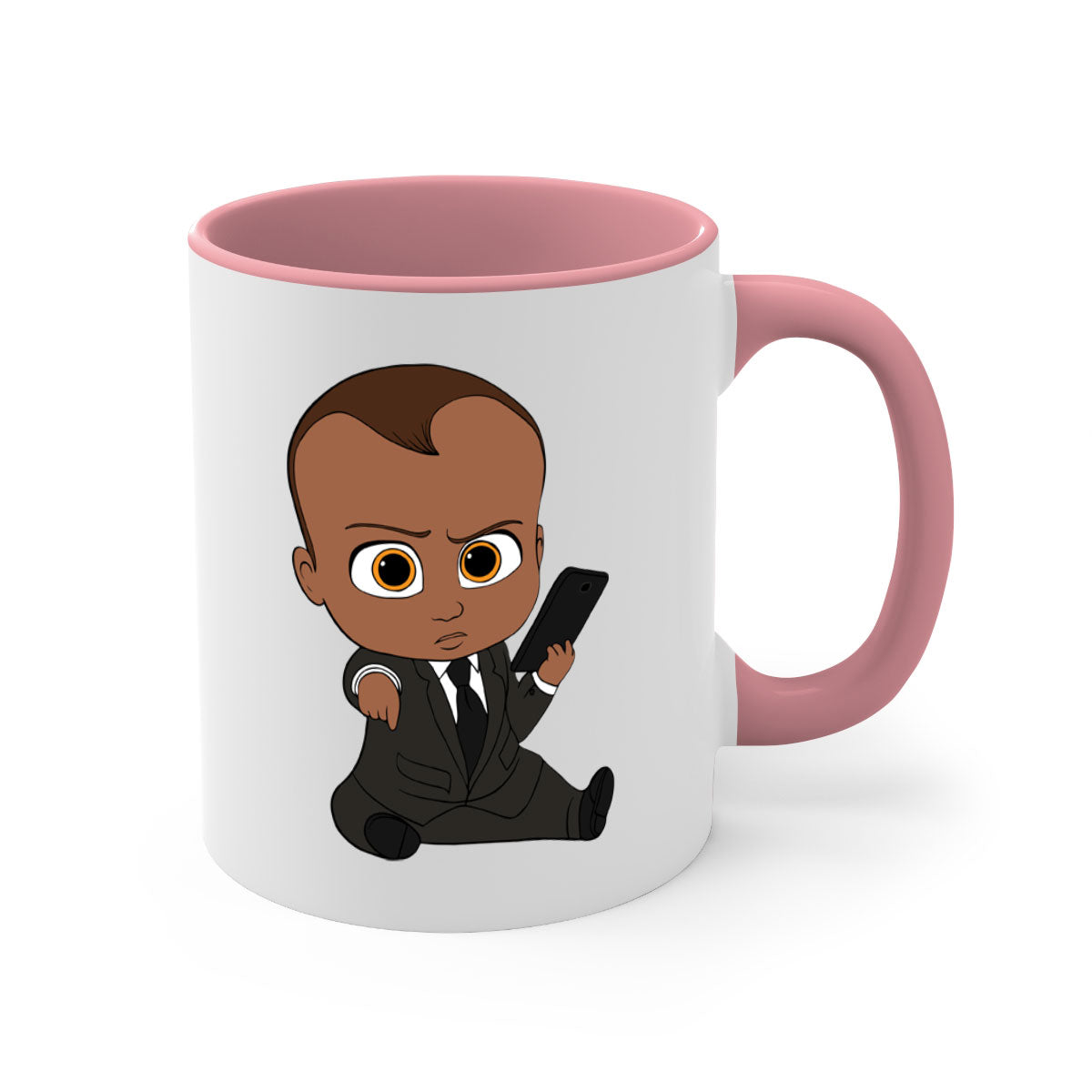 Black boy 12# Mug with colored handle and glossy finish, available in multiple colors and sizes.