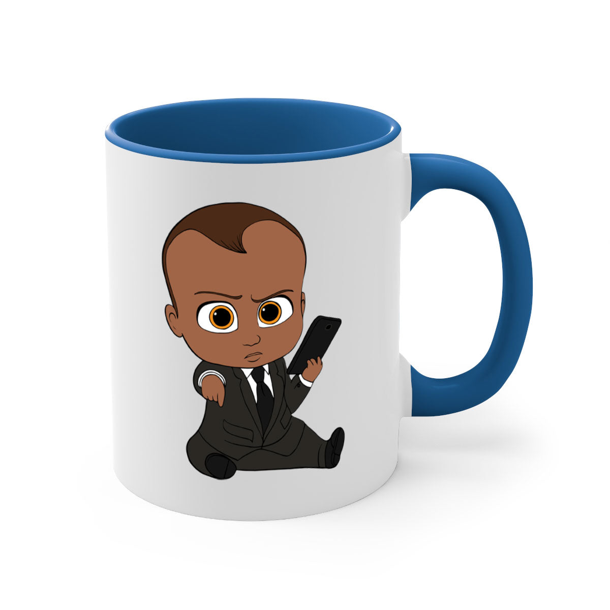 Black boy 12# Mug with colored handle and glossy finish, available in multiple colors and sizes.