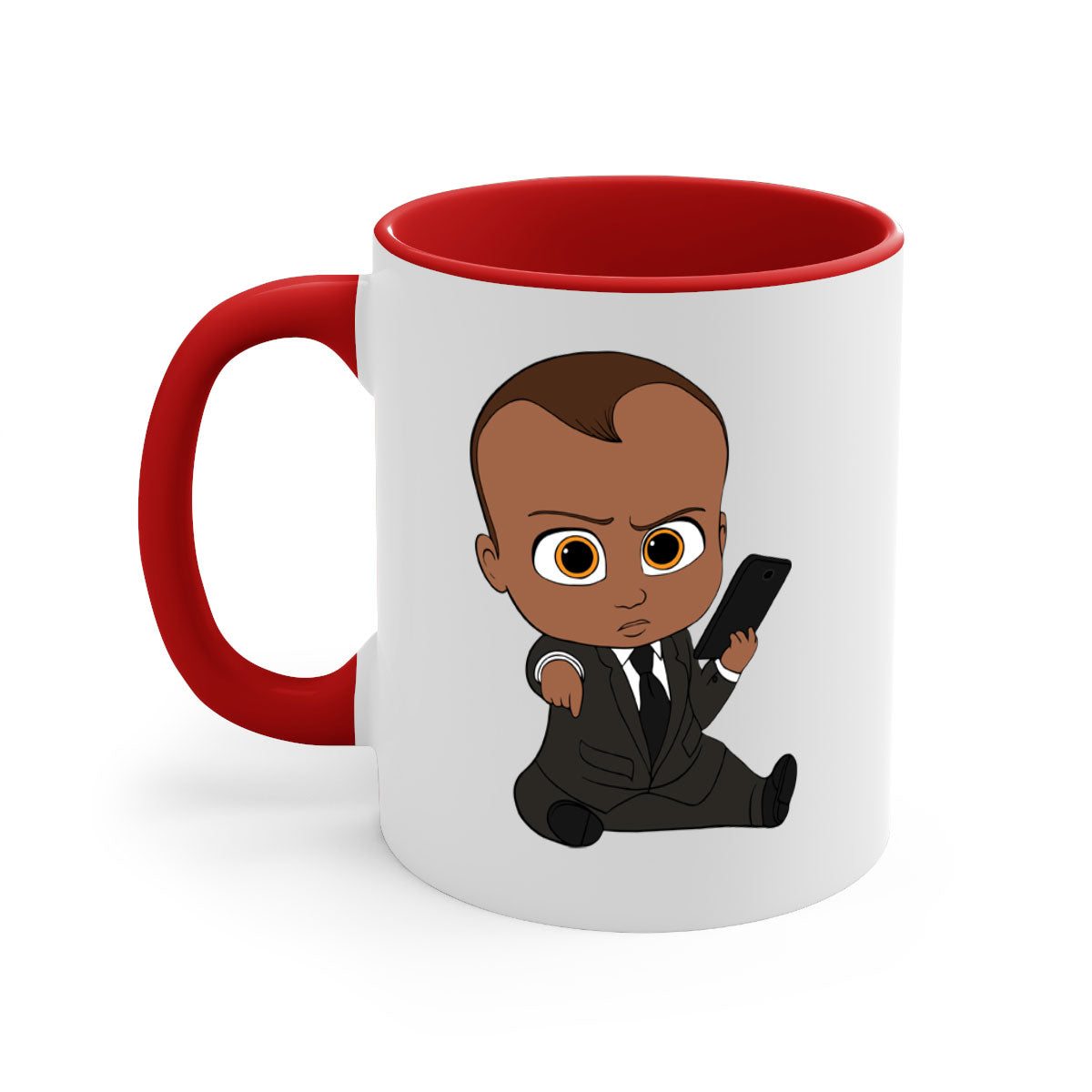 Black boy 12# Mug with colored handle and glossy finish, available in multiple colors and sizes.