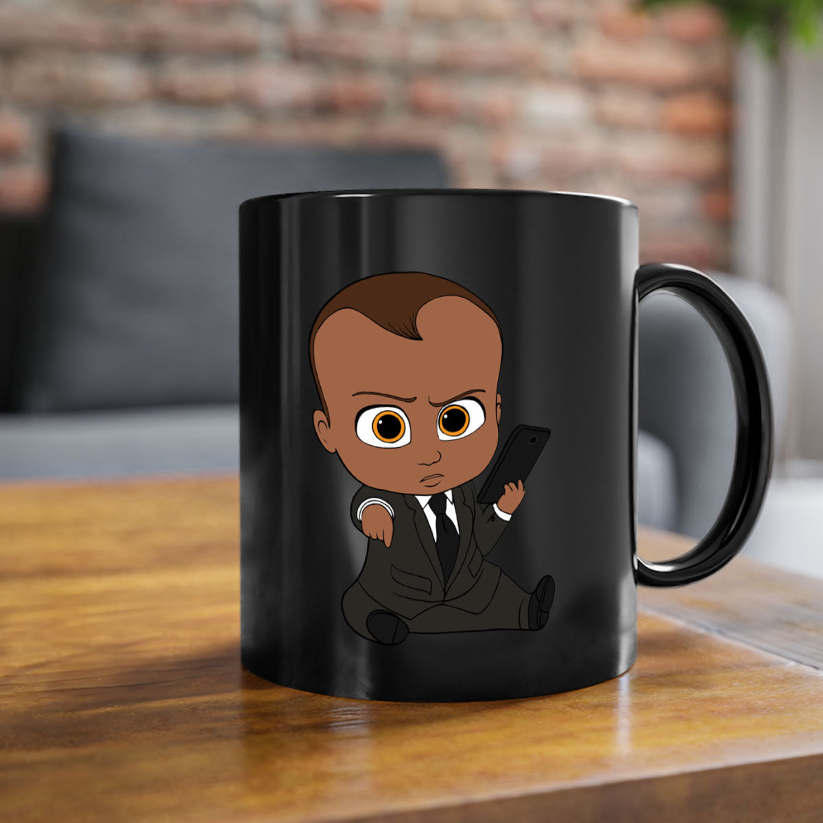 Black boy 12# Mug with colored handle and glossy finish, available in multiple colors and sizes.