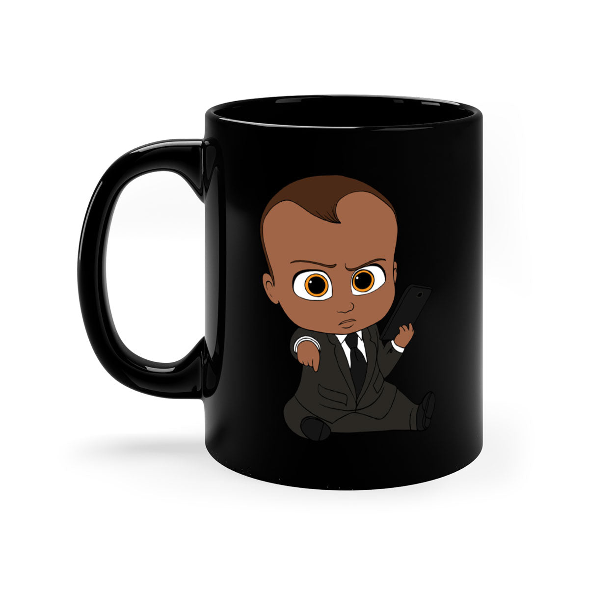 Black boy 12# Mug with colored handle and glossy finish, available in multiple colors and sizes.