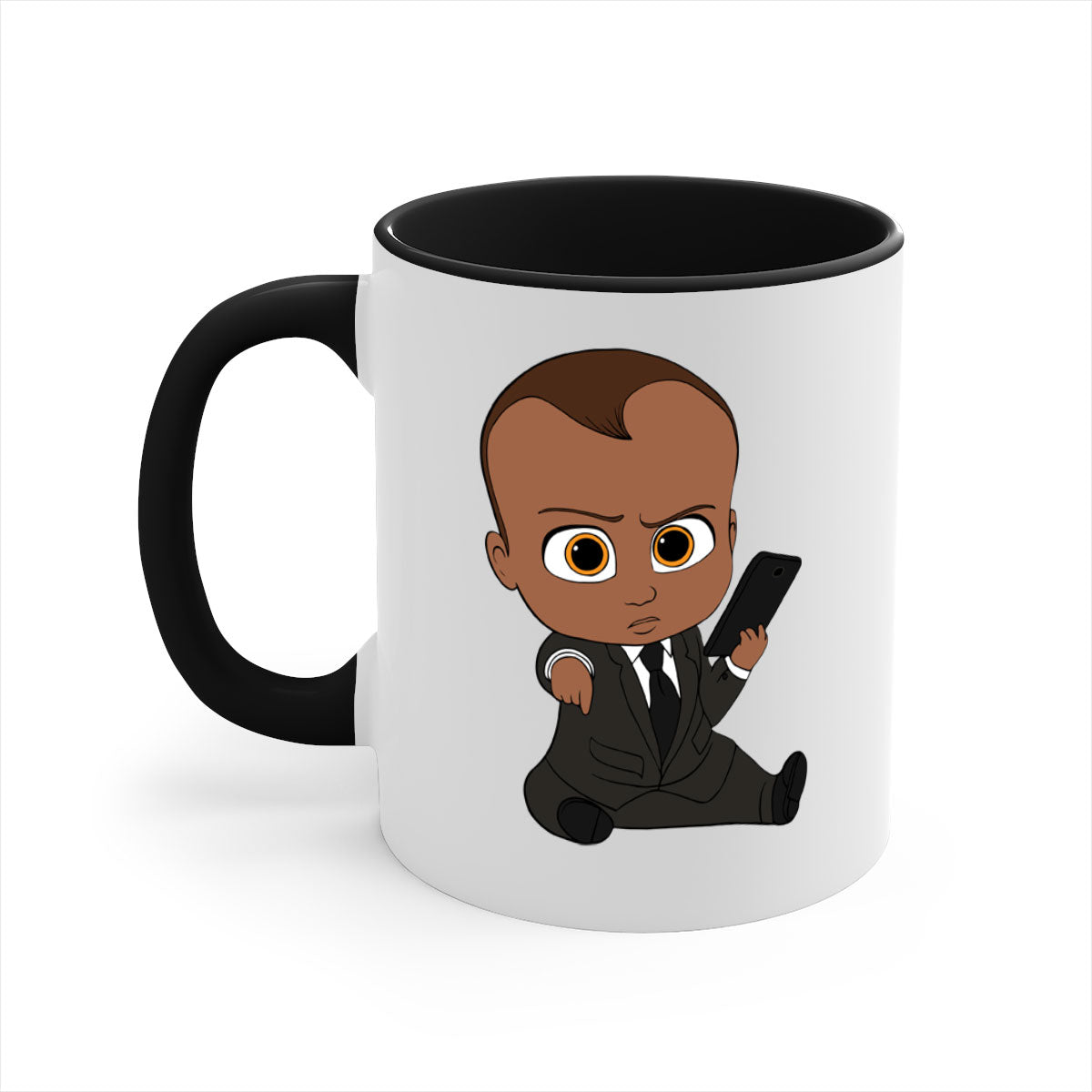 Black boy 12# Mug with colored handle and glossy finish, available in multiple colors and sizes.