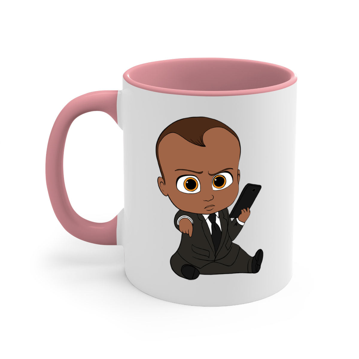 Black boy 12# Mug with colored handle and glossy finish, available in multiple colors and sizes.